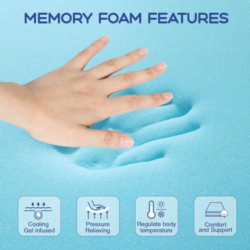 VALUXE 3-Inch Queen Cooling Gel Memory Foam Mattress Topper - Blue