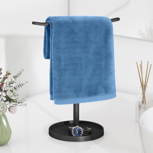 STWWO Stainless Steel Hand Towel Holder Stand for Bathroom Countertop, Black