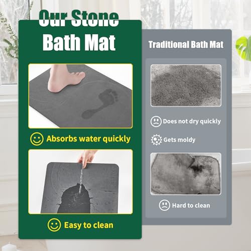 Extra Large Diatomaceous Earth Stone Bath Mat, Quick-Dry Non-Slip Mat