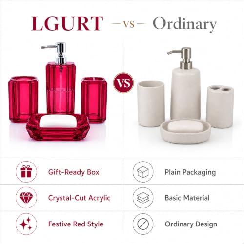 LGURT Red Bathroom Accessories Set - 4-Piece Acrylic Holiday & Gift Ready