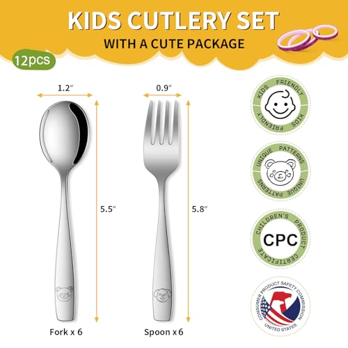 Toddler Eating Utensils Set 12-Piece Stainless Steel Forks and Spoons