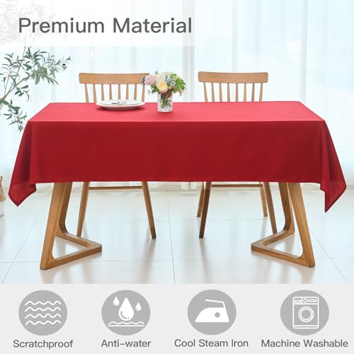 Maxmill Red Rectangular Linen Textured Waterproof Tablecloth 52 x 84 Inches