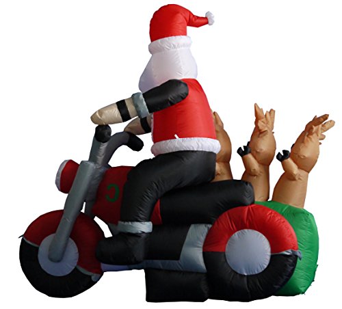 5ft Lighted Christmas Inflatable Santa with Reindeer & Motorcycle Yard Decor
