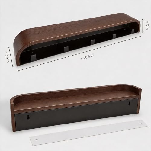 Solid Wood Wall Mounted Coat Rack with Shelf and 5 Hooks - Walnut Finish