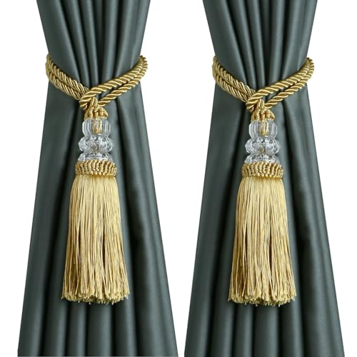 2 Pack Gold Tassel Curtain Tiebacks - Decorative Rope Holdbacks