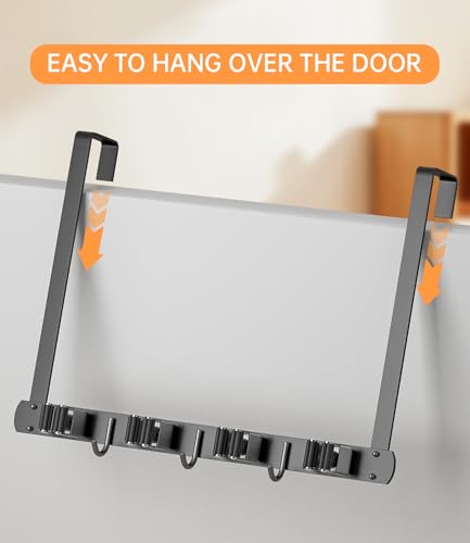 Over The Door Broom Holder and Mop Rack - 304 Stainless Steel Black