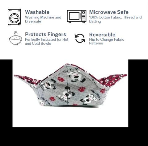 Microwavable Cotton Bowl Cozy - Reversible Puppy Dog and Plaid Print