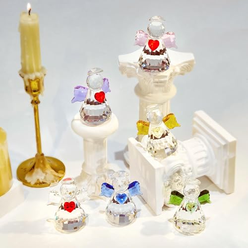 6-Pack Handcrafted Crystal Glass Angel Figurines - Tabletop Decor Set