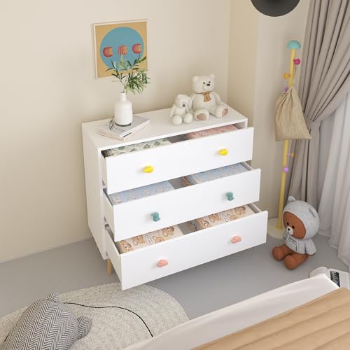 FHUKMZOI White 3-Drawer Baby Wardrobe with Safety & Modern Design
