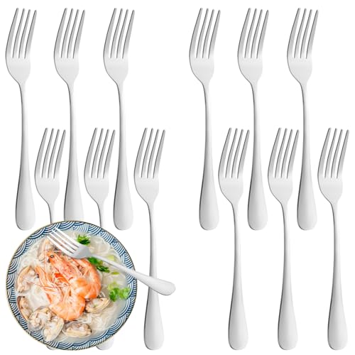12-Piece Stainless Steel Dinner Fork Set - 7.5 Inch Mirror Polished Cutlery