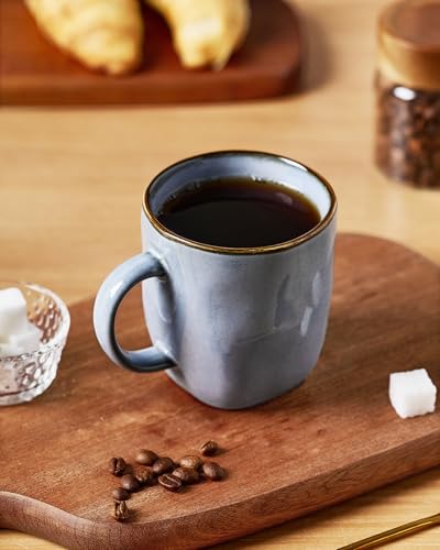 Famiware Ocean Square Blue Coffee Mug Set of 4, 13oz Stoneware Cups with Handle
