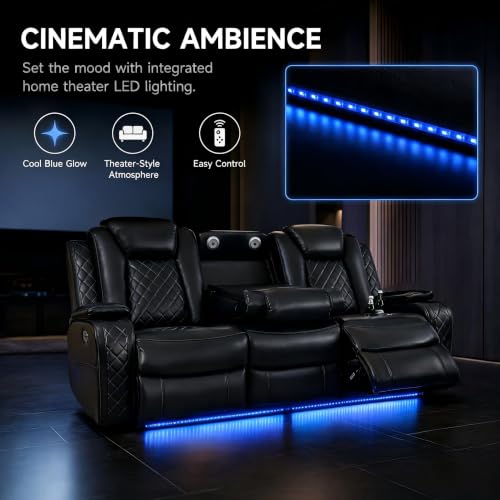 3-Piece Power Reclining Leather Sofa Set with LED Lighting and USB Ports