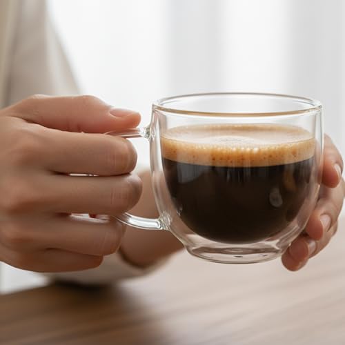 SCJHMY 6oz Double Wall Glass Coffee Mugs Set of 2 - Insulated Espresso Cups