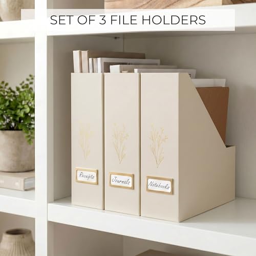 Magazine File Holder Set of 3, Decorative Desk Organizer for Paperwork