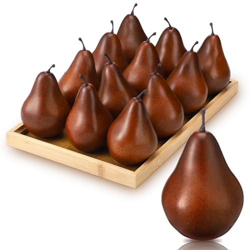 12 Pcs Artificial Brown Pears - Lifelike Decorative Fruit for Home & Photography