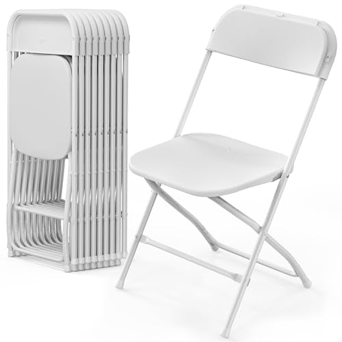 10-Pack White Plastic Folding Chairs - Commercial Steel Frame Event Seats