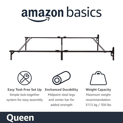 Amazon Basics Queen Metal Bed Frame - 9-Leg Support, Tool-Free Assembly, Black