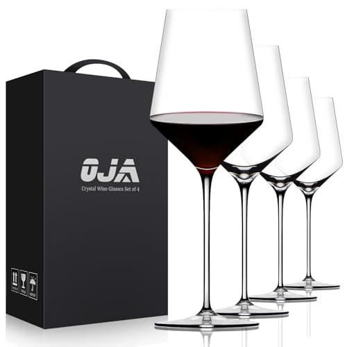 Hand-Blown Crystal Wine Glasses Set of 4 - 15 oz Long Stem Red & White