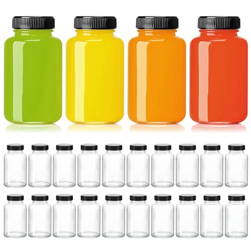 KEYWING 4 oz Glass Shot Bottles with Lids - 24 Pack for Juices & Shots