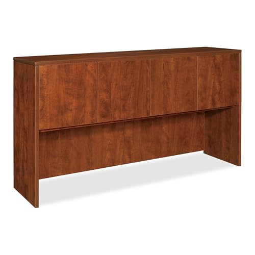 Office Hutch with Doors, 66-Inch Laminate Storage Unit, Cherry Finish