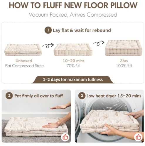Large Tufted Floor Cushion, 24x24 Inch Chenille Meditation Pillow