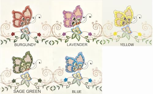 3-Piece Butterfly Embroidery Cafe Curtains Set - Blue