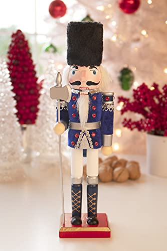 Blue Guard 12-Inch Traditional Wooden Nutcracker - Festive Christmas Decor by Clever Creations