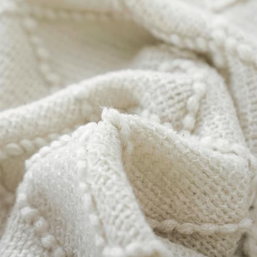 Beige Boho Knitted Throw Blanket 50x60 Inch Soft Acrylic Couch Blanket