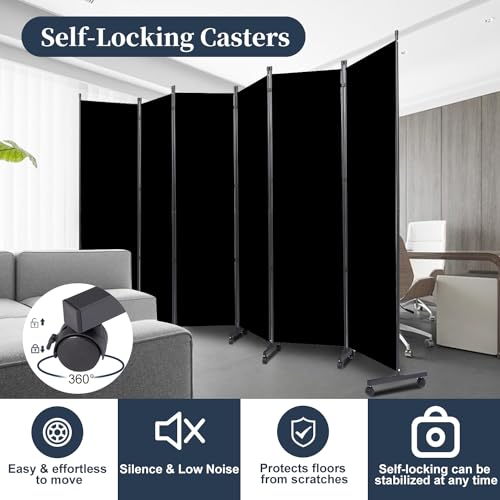 6-Panel Folding Privacy Screen Room Divider on Wheels, 132-inch Wide