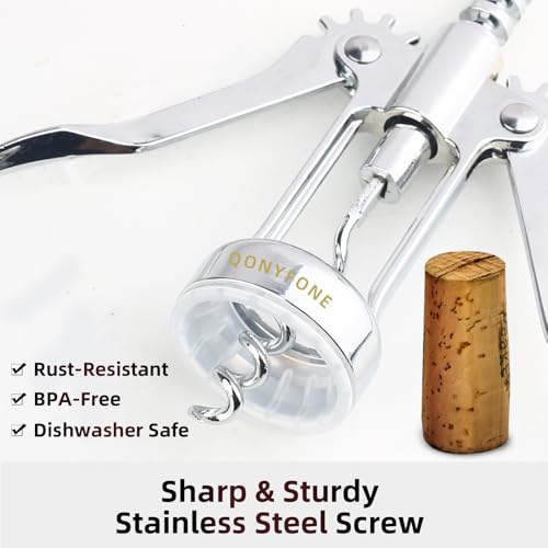 QONYFONE Silver Wing Corkscrew with Bottle Opener - Premium Zinc Alloy