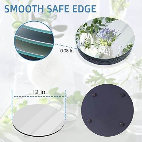 VASUHOME 12-Inch Round Glass Mirror Centerpiece for Wedding & Party Decor - Smooth Edges, Cushioned Feet