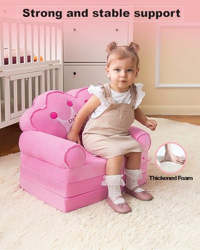 MOONBEEKI Kids Foldable Princess Couch - Toddler Sofa & Play Seat, Pink