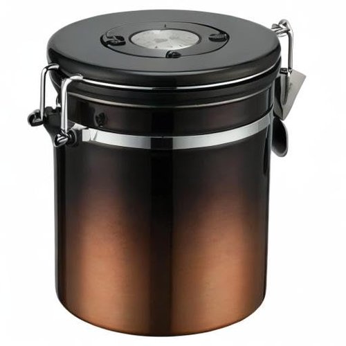 malmo Coffee Canister, Airtight Coffee Container with Date Tracker Lid, Stainless Steel Canister for Kitchen Food Storage (Black-Copper, 16oz)