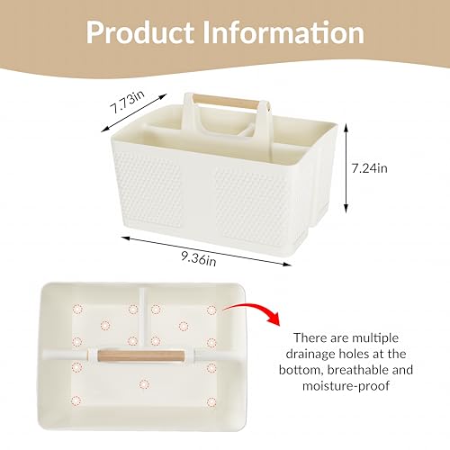 Portable Shower Caddy with Wooden Handle - 3-Compartment Bathroom Organizer