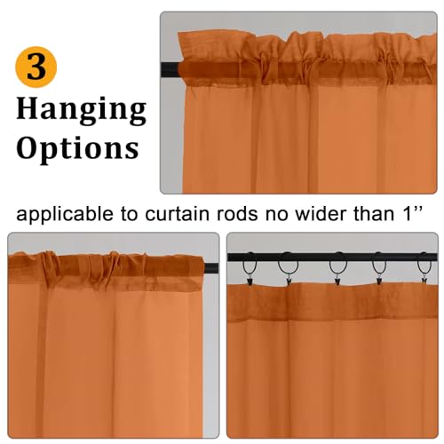 Burnt Orange Light Filtering Sheer Curtains - 2 Panel Set (42x84 In)