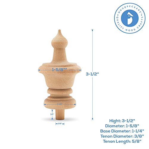 3-1/2 Inch Unfinished Birch Wood Finials - 6 Pack for Furniture & Crafts