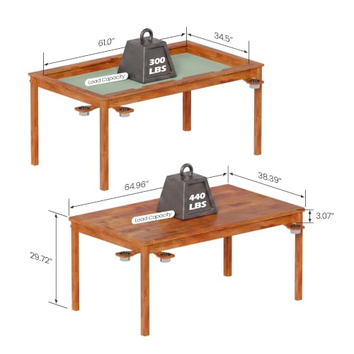 65-Inch Solid Wood Board Game Table with Removable Top and 6 Cup Holders