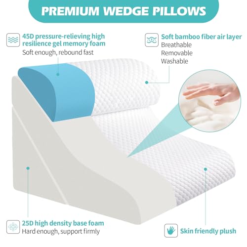 Adjustable Memory Foam Wedge Pillow Set - 3PCS Bed Wedges for Comfort
