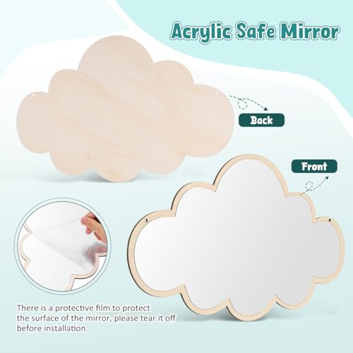 Cloud Shaped Shatterproof Acrylic Mirror for Kids Room - 15x10 Inch
