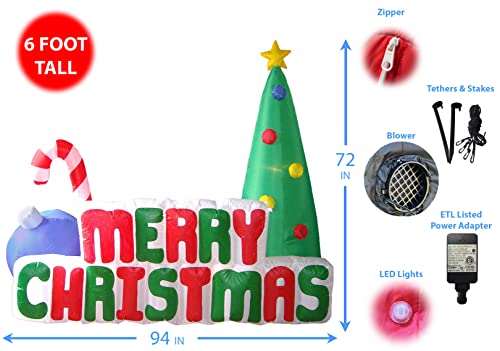 6 ft Candy-Cane Christmas Inflatable Tree with LED Lights, BZB Goods