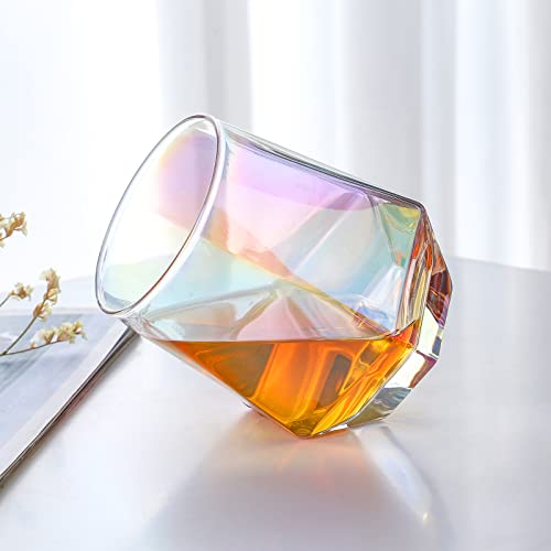 2PCS Iridescent Diamond Stemless Wine Glasses Set of 2 - Hand-Blown, Colorful Barware