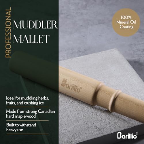 Barillio 13.75 Inch Wooden Muddler & Ice Hammer with Canvas Crushing Bag - Cocktail Bar Tool Set