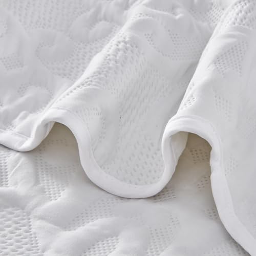 Kingnex Oversized King Bedspread Set - 128x120 White Quilted Coverlet & Shams