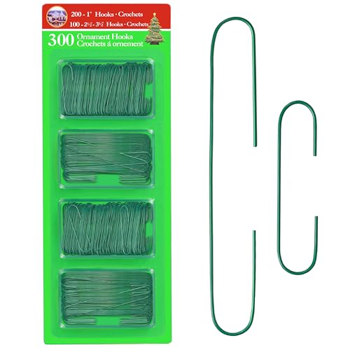 Green Christmas Tree Ornament Hooks - Bendable Metal Wire, 300 Pack