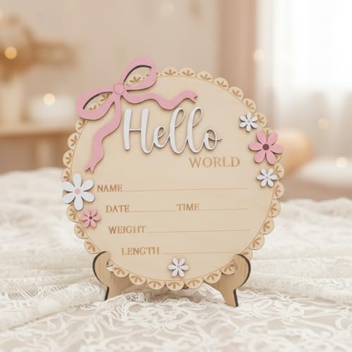 Wooden Baby Birth Announcement Sign - Pink Floral Newborn Stats Board