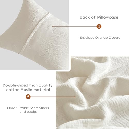 2-Pack Muslin Cotton Pillowcases, Standard Size 20x26 Inch Envelope Closure