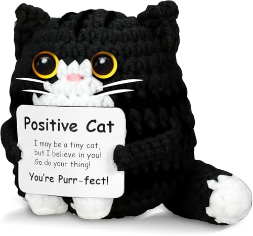 Handmade Emotional Support Crochet Cat - Cute Stuffed Yarn Animal Desk Decor