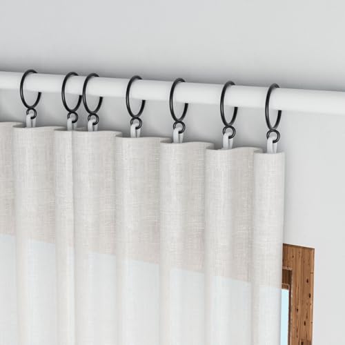 1.25 Inch Curtain Rings with Adjustable Hooks, 24 Pack Black Metal Drapery Set