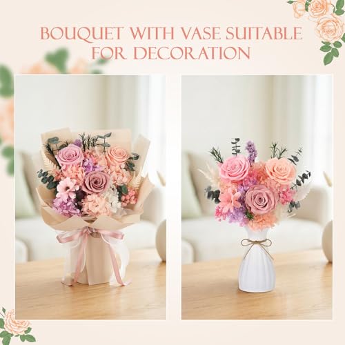 Preserved Pink Rose Bouquet with White Vase - Long-Lasting Eternal Flowers