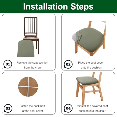 Waterproof Dining Chair Seat Covers Set of 6 - Green, Large (18-22 in)